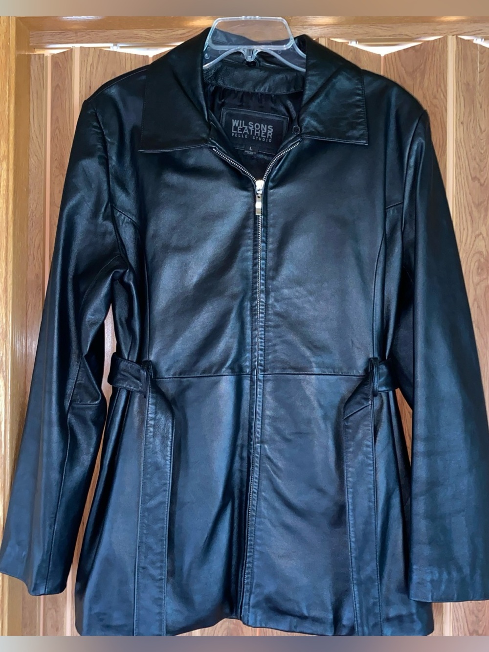 Vintage Wilsons Pelle Studio Black Leather Jacket Womens L Belted 90s Y2K Classy